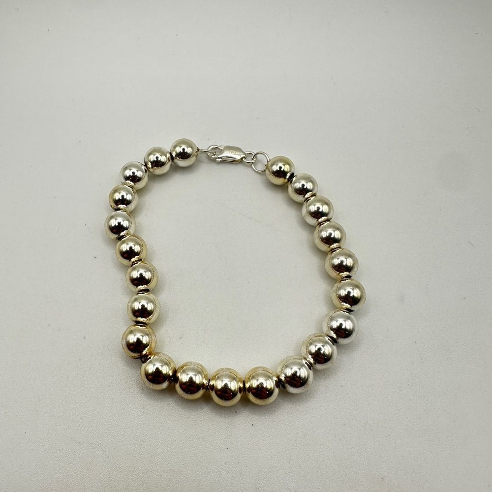 7"‎ solid sterling silver 8mm beaded bracelet!